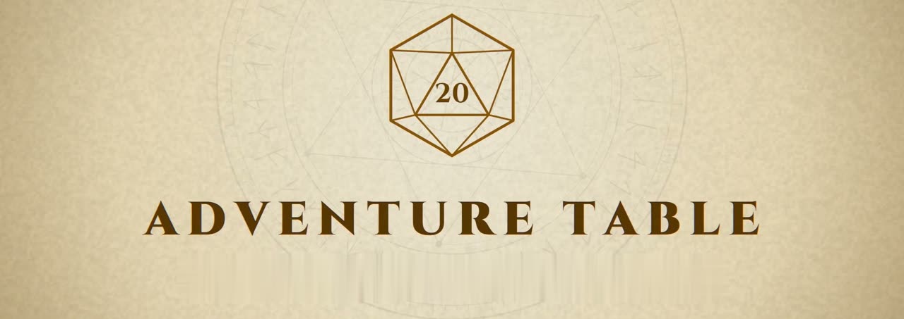 Adventure Table 標誌：ADVENTURE TABLE 字樣上方是一顆 d20